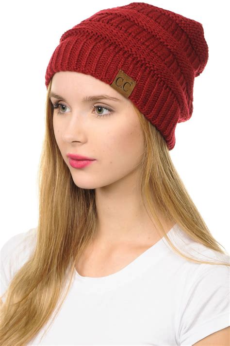 C C Hat 20a Slouchy Thick Warm Cap Hat Skully Color Cable Knit Beanie Red