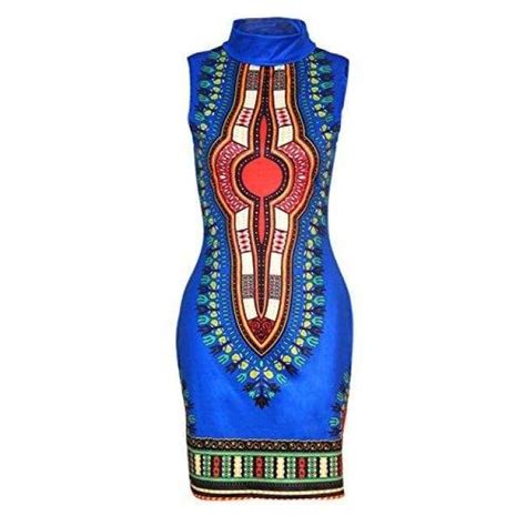 Traditional African Print Dashiki Bodycon Sleeveless High Collar Dress Ropa Moda Africana Moda