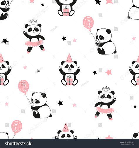 Seamless Cute Panda Bears Pattern Vector Stock Vector 640271083