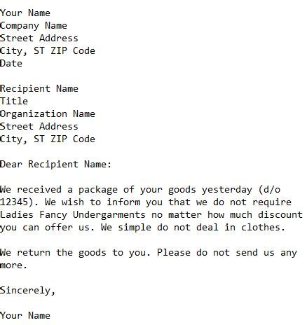 Letter To Return Damaged Goods Sample Letter To Return The Off