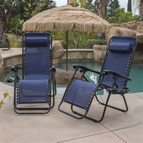 Zero Gravity Chairs Case Of (2) Blue Lounge Patio Chair Outdoor Yard