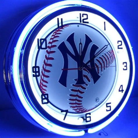 New York Yankees Ny Baseball 18 Neon Light Wall Clock Team Stadium