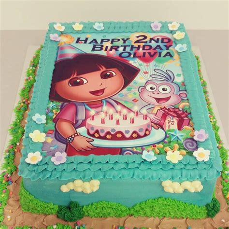 I really like a lofty round layer cake, but rectangular is fine, too. Rectangle Dora Cake (with edible image) - The Girl on the Swing