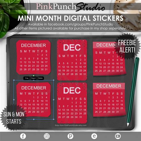 Free Digital Planner Stickers December 2022 Mini Month Sticky Notes