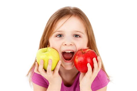 Funny Little Girl Eating Apples Blue Cares