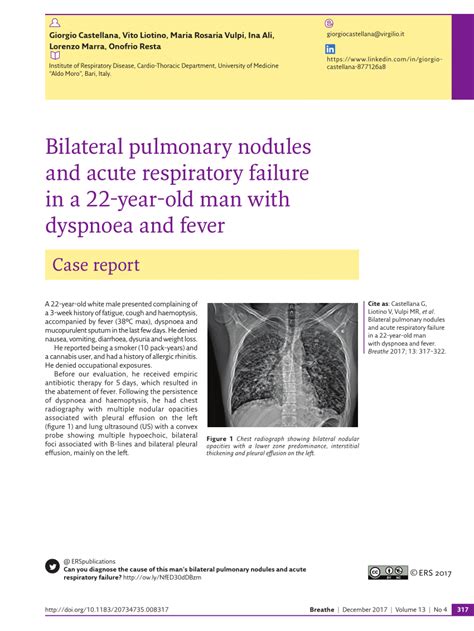 Pdf Bilateral Pulmonary Nodules And Acute Respiratory Failure In A 22