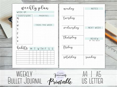 Weekly Bullet Journal Template Includes Weekly Spreads Habit Trackers