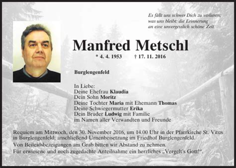 Traueranzeigen Von Manfred Metschl Mittelbayerische Trauer My XXX Hot