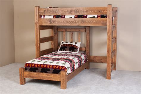 Harriet bee salem staircase twin over full bunk bed with shelves reviews. Barnwood Perpendicular Bunk Bed - Viking Log Furniture