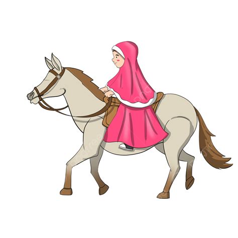 Ilustrasi Kartun Sunna Berkuda Anak Perempuan Akhwat Png Sunnah