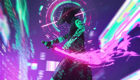 1336x768 Neon Samurai Cyberpunk Hd Laptop Wallpaper Hd Artist 4k Wallpapers Images Photos And