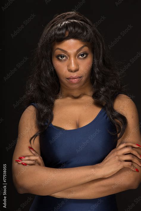 African American Black Woman Serious Angry Face Portrait Stock Photo