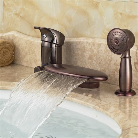 Oil Rubbed Bronze 3pcs Waterfall Bathtub Shower Faucet Deck Mount Tub Mixer Tap Full Set With