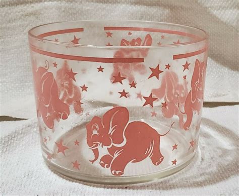 Vintage 1950 S Hazel Atlas PINK ELEPHANT Glass Ice Tub Bucket