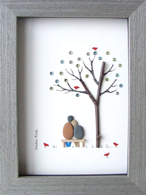 Pebble Art Couple, 5 by 7, Unique Engagement Gift, Anniversary Gift, Birthday Gift, Valentines ...