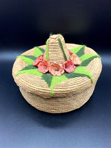 Vintage Mexican Woven Palm Basket With Lid Tortilla Warmer Etsy