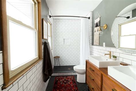 And yes, the curtains add some glam to it too! Modern Bathroom with Subway Tile Reveal - Bright Green Door