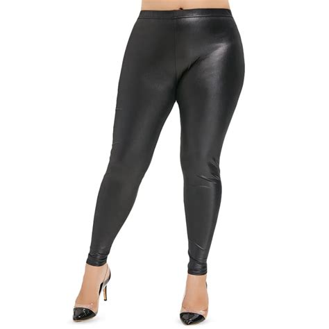 Buy Wipalo Plus Size Faux Leather Leggings Skinny High Elastic Waist Black