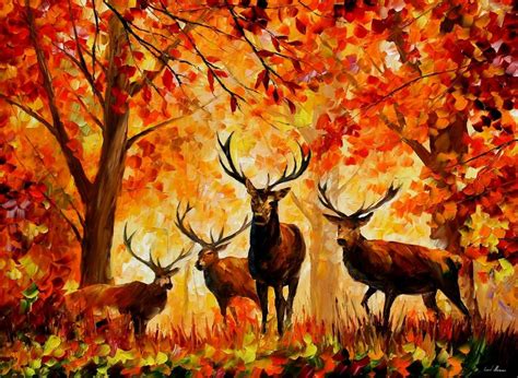 Leonid Afremov Painting Fall Deer Hd Wallpapers Desktop And Mobile
