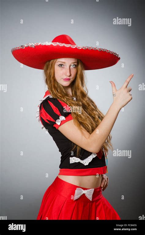 Mexican Woman Wearing Sombrero Hat Stock Photo Alamy