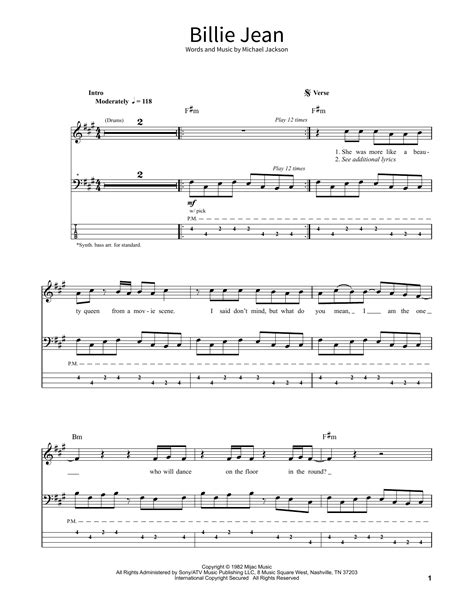 Billie Jean Sheet Music Michael Jackson School Of Rock Bass Guitar