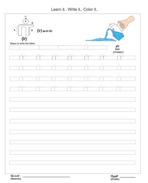 Only letter writing format different between tamil and english. Tamil alphabet - Letter "ir" ர்