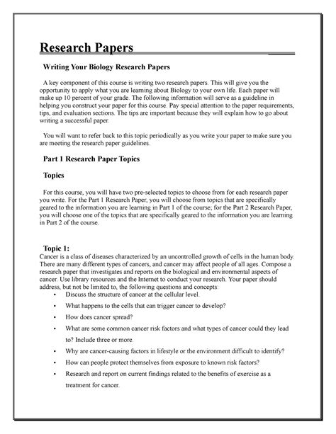 Biology Research Paper 1 Topics Research Papers Writing Your