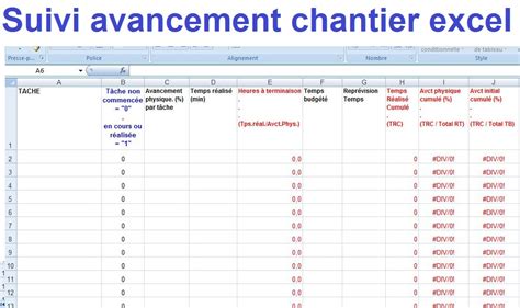 Suivi Avancement Chantier Excel Cours G Nie Civil Outils Livres Exercices Et Vid Os