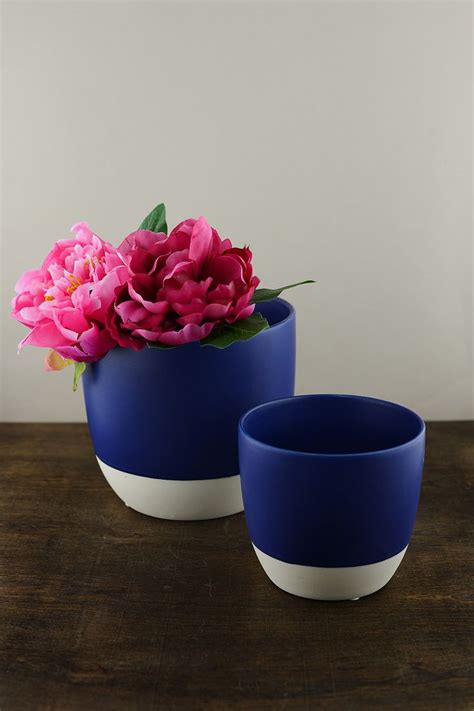 Cobalt Blue Dip Dyed Ceramic Flower Pot 5 Painted Pots Diy Plant