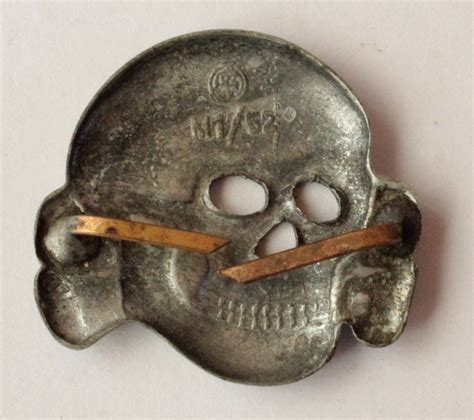 Original German Ww2 Ss Skull For Visor Hat Zinc Piece Marked Rzm M1