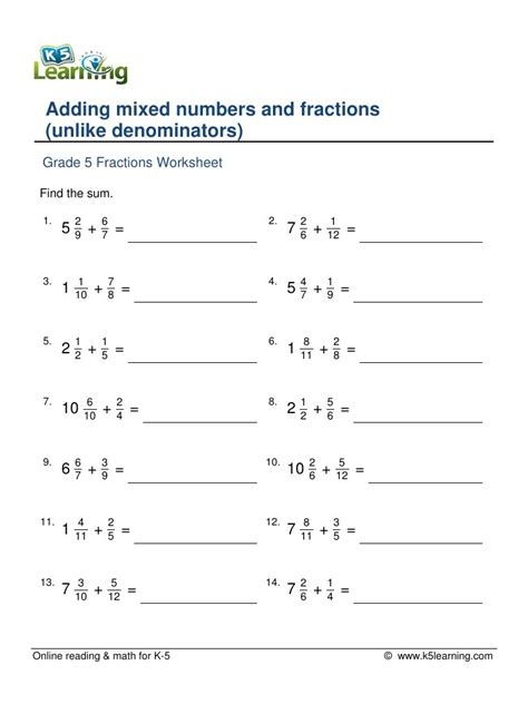 Simplifying fractions grade 5 worksheet. K5 Learning Fractions Worksheet | Fraction Worksheets Free Download