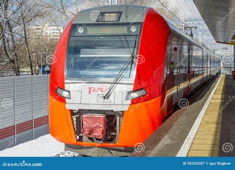 Modern Russian Railways Stations And Passenger Trains Editorial