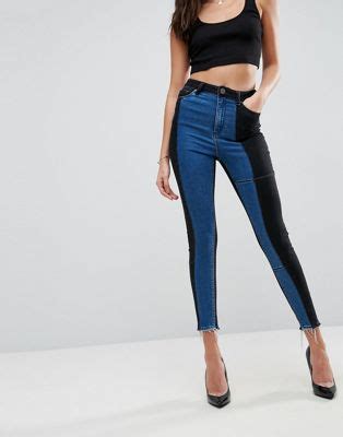 ASOS RIDLEY High Waist Deconstructed Skinny Jeans In Vincente Charcoal