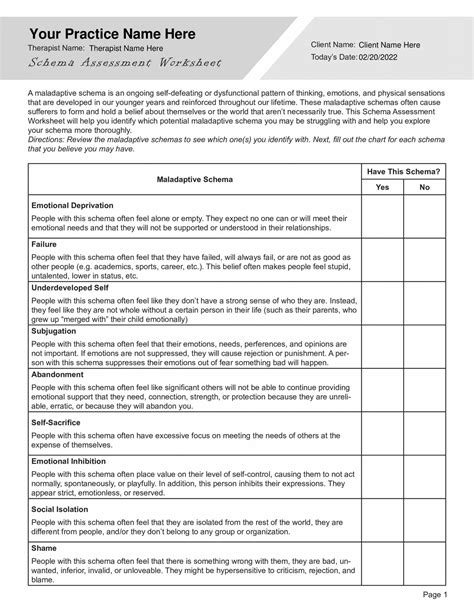 Schema Therapy Worksheets Bundle Editable Fillable Printable PDF