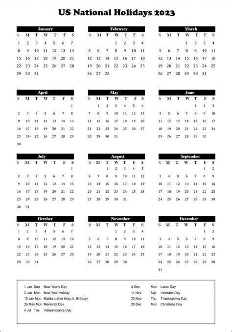 Us National Holidays 2023 Usa Calendar 2023 With National Holidays