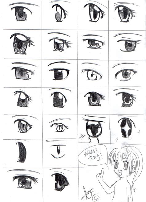An Anime Characters Eyes Are Drawn In Various Ways Including The