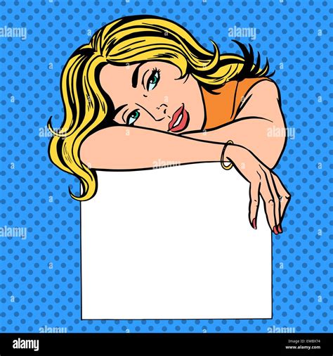 Pop Art Vintage Comic A Woman With A Poster And Place For Text Girl In Retro Style