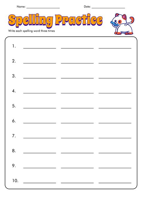 Blank Spelling Worksheet