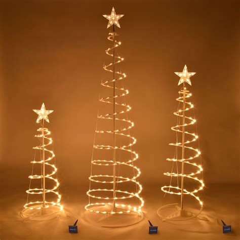 yescom set of 3 led spiral christmas tree light kit solar powered 6ft 4ft 3ft indoor outdoor