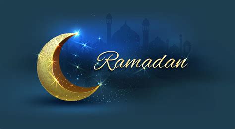 Ramadan Kareem With Golden Crescent On Blue 701583 Vector Art At Vecteezy