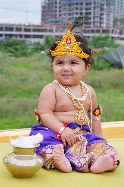 Krishna And Radha Dress For Baby At Home Diy Krishna Radha Baby