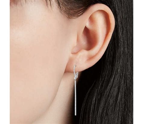 Thin Diamond Bar Drop Earrings In 14k White Gold 1 3 Ct Tw Blue