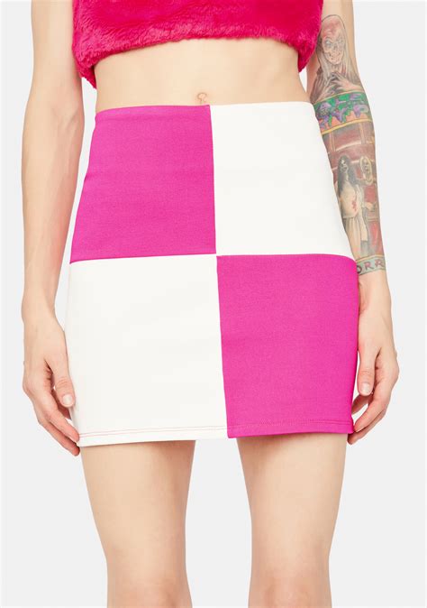 Hot Pink And White Checkered Bodycon Mini Skirt Dolls Kill