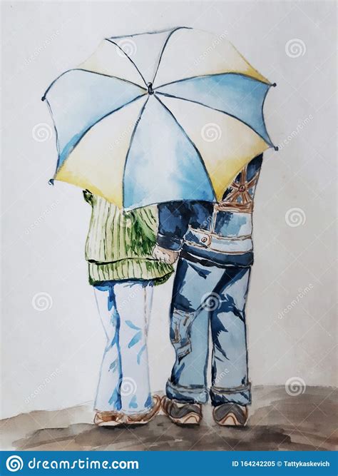 Lovers Boy And Girl Under One Umbrella Stock Image Image Of Girl