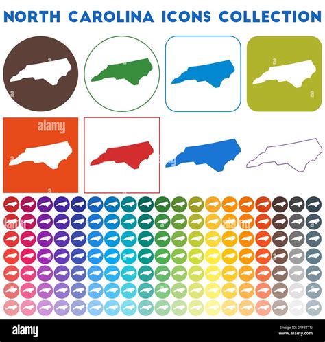 North Carolina Icons Collection Bright Colourful Trendy Map Icons