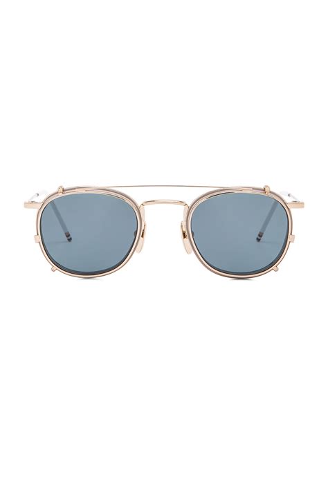 Thom Browne Clip On Sunglasses In 12k Gold And Grey Fwrd