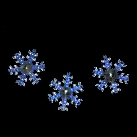 Set Of 3 Cascading White And Blue Snowfall Led Snowflake Christmas