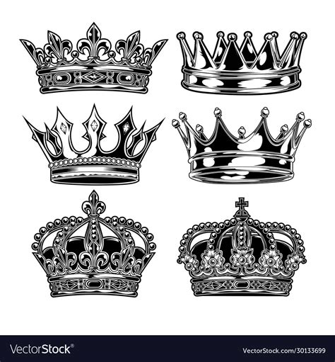 Crown King And Queen Set Black And White King Vector Image