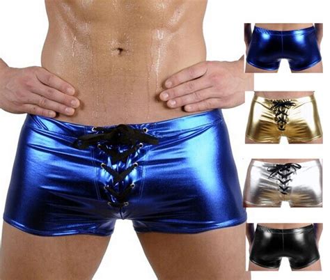 Mens Sexy Faux Leather Shiny Boxers Exotic Underwear Gay Male Latex