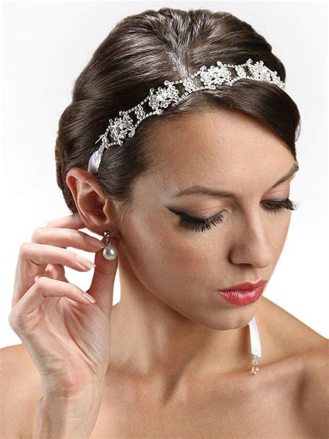 mariell silver crystal rhinestone headband wedding bridal ribbon hair vine mariell